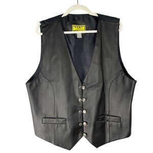 Gaby Faux Leather Vest 22W Black Double Star Loop Buttons‎ Motorcycle Western